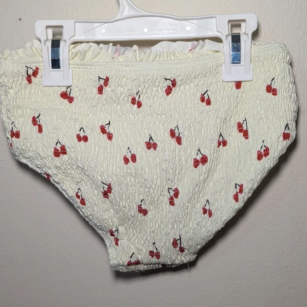 Fin & Vince Cherry Print Smocked Bikini White Red Summer Beach Girls Size 8/9